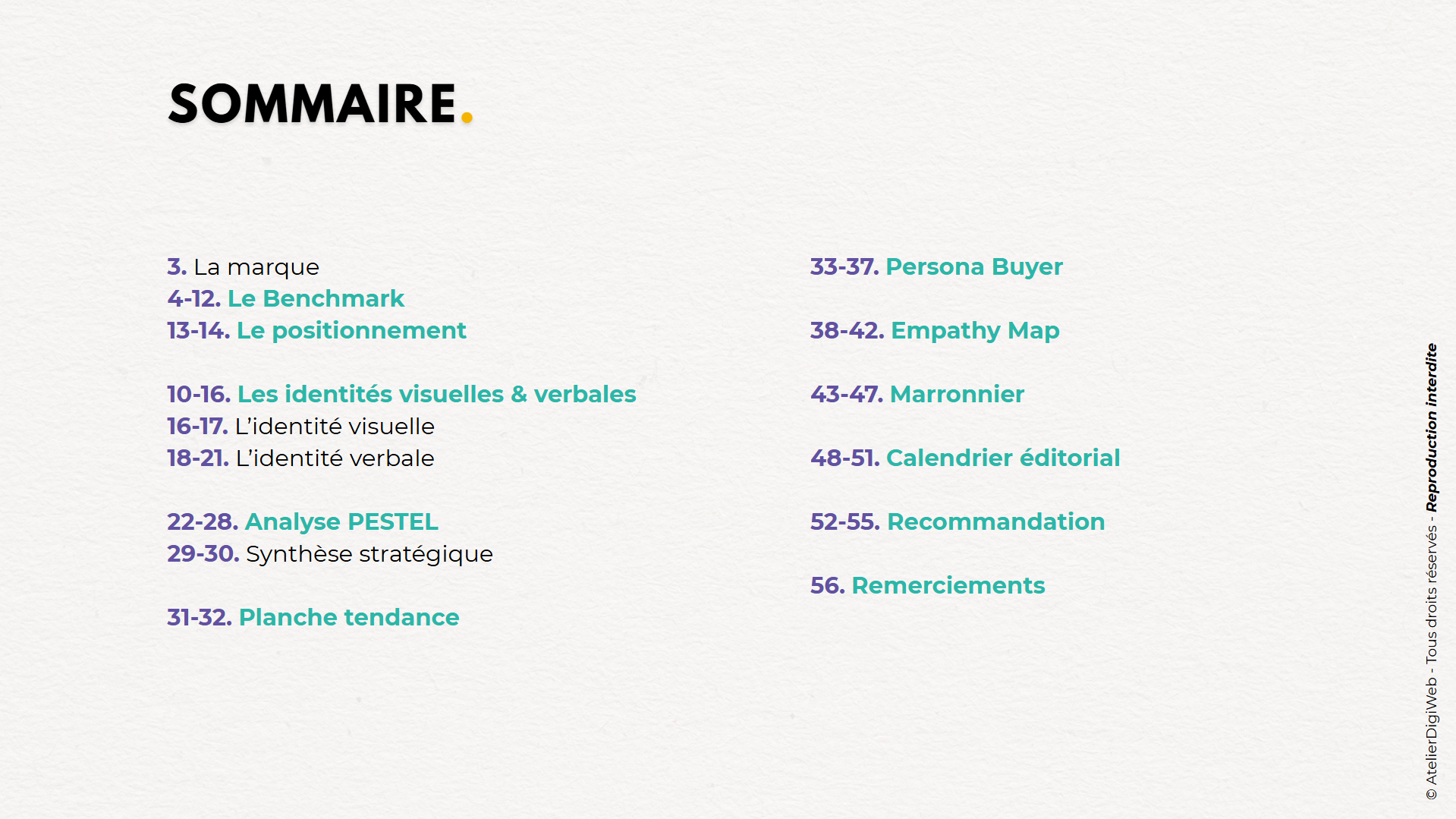 page sommaire recommandation stratégique par atelierdigiweb